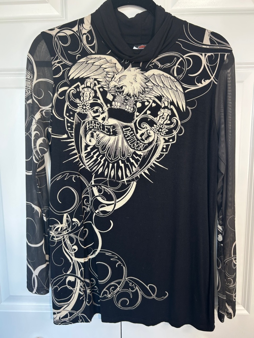 Harley-Davidson Black Long-Sleeve Shirt with Cream Eagle Graphic - Picture 2 of 9